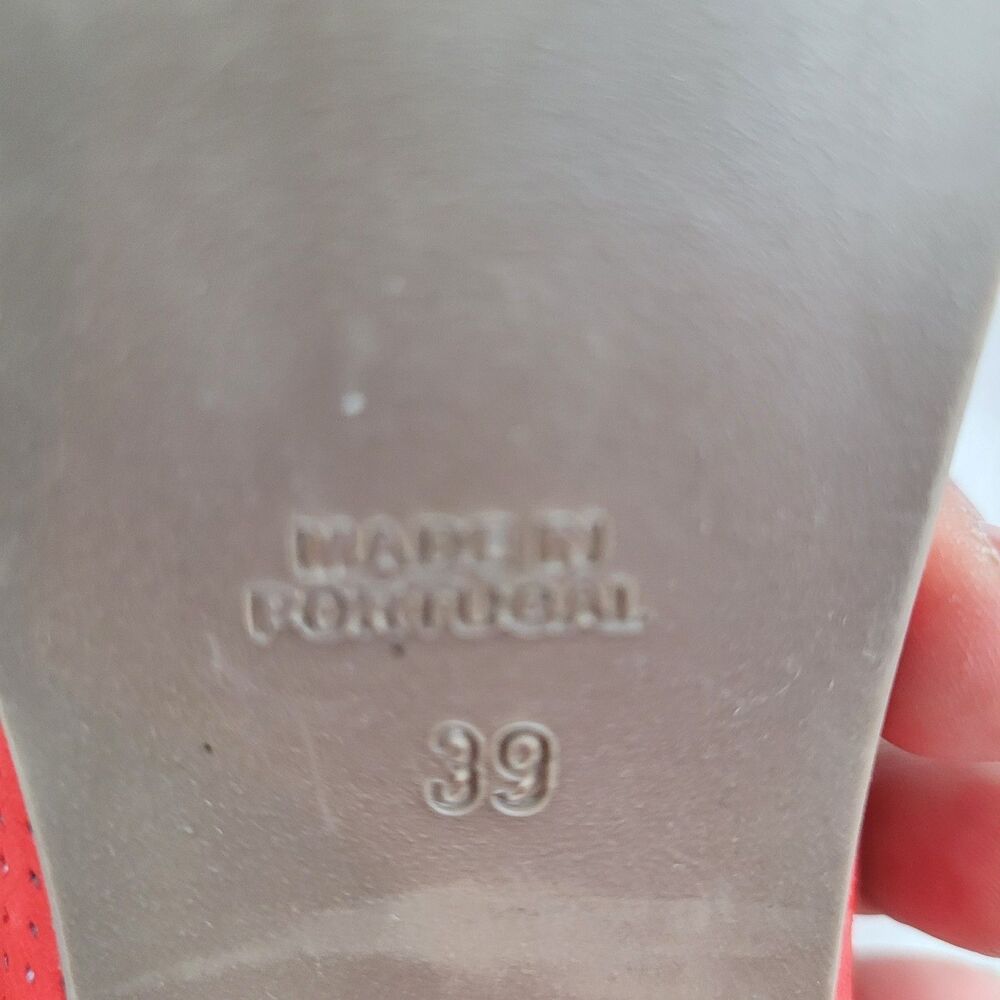 Lirio Portugal Perforated Leather Almond Toe Cone Heels Coral Orange Pinup 8 - Picture 13 of 13